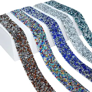 Factory wholesale high quality self-adhesion crystal resin rhinestone strap for shoes bags clothing decoration