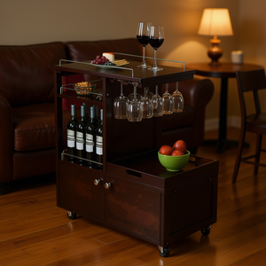 Carrito de Bar Galen de Madera, Moderno y Portátil, para Almacenamiento de Vino, para el Hogar - Product Image 2
