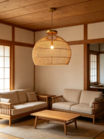 Luminaire suspendu en rotin fait main, lustre en bambou tressé, LED à intensité variable, garantie de 2 ans pour hôtel, restaurant, style zen japonais