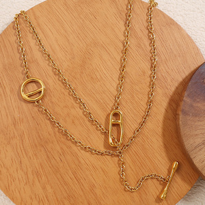 Collier long minimaliste style japonais en acier inoxydable avec fermoir OT, chaîne de pull couleur or et argent, accessoire de mode - Product Image 3