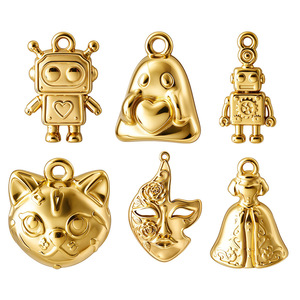 Pendentifs Zini Jewelry Factory en acier inoxydable 316L doré, breloques mignonnes robot, fantôme, chat, masque, pour collier DIY - Product Image 1