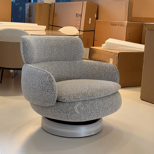 Fauteuil de salon pivotant et à bascule en tissu lin blanc, style Teddy, haut de gamme et moderne - Product Image 3