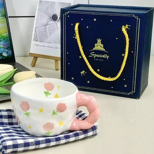 Eco-Friendly Ceramic <b>Mug</b> Korean Style Hand-painted Underglaze Color <b>Cute</b> Floral Pattern Pink 250ml-300ml Handle Birthday Gift - Product Image 6