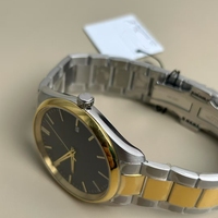 Montre-bracelet pour homme de luxe de la marque TS, en acier inoxydable bicolore, cadran bleu marine, quartz analogique, avec cristal saphir