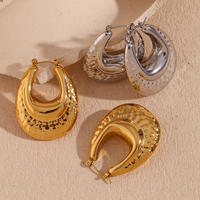 Boucles d'oreilles créoles martelées à double couche Dreamshow en forme de U en acier inoxydable, bijoux cadeau de Noël pour femmes