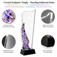 Trophée en cristal personnalisé, motif ailes irisées, bord ondulé, base noire gravée, cadeau d'anniversaire, vente en gros