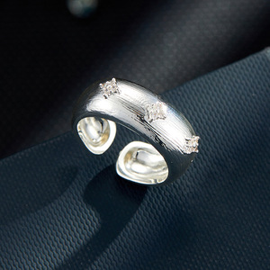 Retro Brushed Wide Starburst <b>Open</b> <b>Ring</b> Micro Pave Zircon Index Finger Party Fashion Jewelry - Product Image 1
