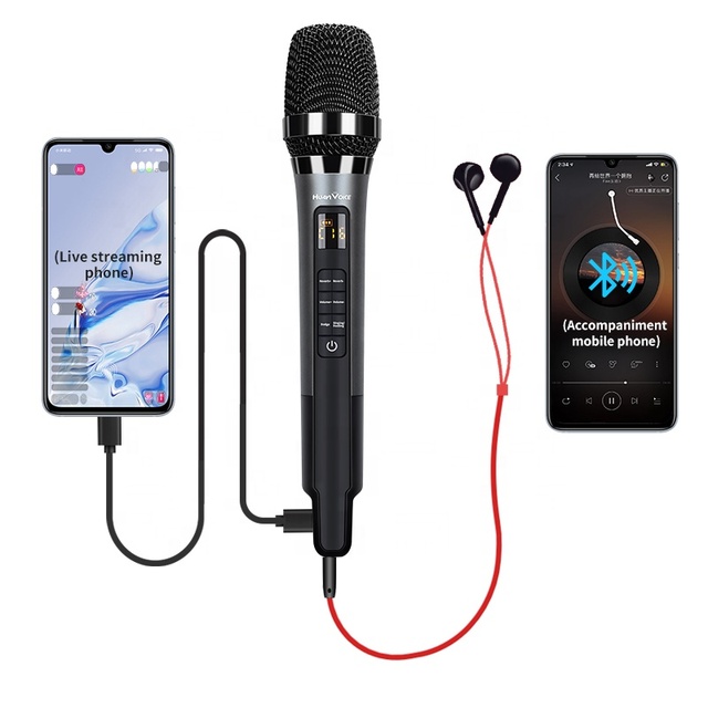 H20 2-in-1 Sound Card Microphone with Noise Cancelling Cardioid Handheld Microfone for Live Stream Podcast Karaoke Recording