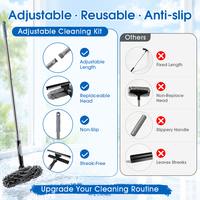Kit de nettoyage de vitres avec raclette à long manche, seau pliable, raclette en caoutchouc, perche en acier inoxydable, pour intérieur et extérieur