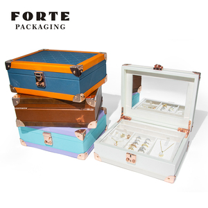 FORTE - Estuche de Joyería de Piel Sintética con Logotipo Personalizado, Grande, de 3 Niveles, con Cierre, Color Rojo, para Collares, Anillos, Pendientes, Regalo de Boda, con Cerradura - Product Image 2