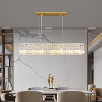 Lustre rectangulaire moderne en cristal à 6 lumières, doré, en forme de goutte de pluie, avec structure métallique