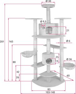 Árbol de poste para rascar gatos ajustable blanco beige con 2 casas y 4 plataformas conos y cable incluidos - Product Image 1