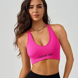 Compresión adelgazante suave correr ropa deportiva sin costuras sujetador Halter a prueba de golpes hermosa espalda rápida Sry Sexy Yoga sujetador