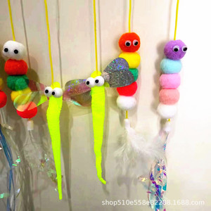 Jouet suspendu pour chat, corde élastique, plume, ruban, libellule en papier, dessin animé, anti-ennui, fournitures pour animaux de compagnie - Product Image 5