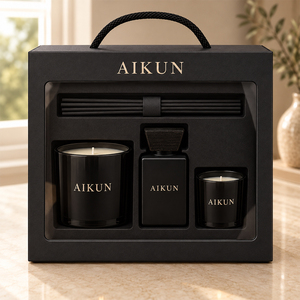 Aikun Coffret Cadeau 150ml – Diffuseur à Bâtonnets et Bougie en Verre Carré avec Logo Doré, Toutes Senteurs, Longue Durée, Faible MOQ, Service Rapide – Idéal pour les Boutiques - Product Image 2