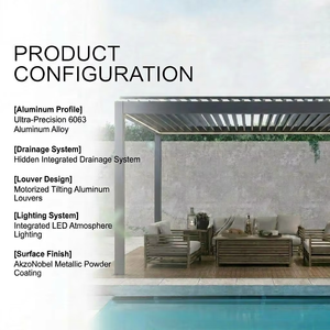 Pergola bioclimatique moderne en aluminium pour extérieur, imperméable, avec <span class=keywords><strong>rideau</strong></span> roulant automatique, pour patio, jardin, ou gazebo. - Product Image 4