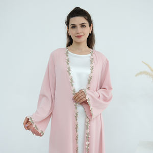 2025 islam giyim kadın hırka Robe Abaya 2 parça Set Nida yaz çiçek nakış Abaya müslüman kadın elbise başörtüsü ile - Product Image 4