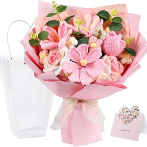 Ramo de flores de lana tejido a mano, rosas rosadas, flores artificiales para regalo del Día de San Valentín, decoración. - Product Image 5
