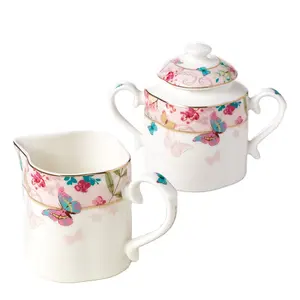 Chất Lượng Cao Đường Jar Với Nắp Xương Trung Quốc Tea Set Creamer Pot Đường Bát Sứ Đường Và Milk Pot Cho Bộ Đồ Ăn