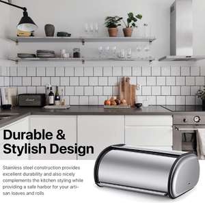 กล่องใส่ขนมปังแบบโลหะความจุมาก,กล่องใส่ขนมเคลือบขนมปังกล่องใส่อาหารฝาม้วนสำหรับใช้ในบ้านห้องครัว - Product Image 4