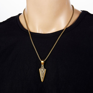 Stainless Steel Necklace With Carbon Fiber Horus Eye Ankh Spearhead Pendant for <b>Men</b> | Multi-Color Options Available - Product Image 3