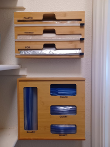 Organisateur de <span class=keywords><strong>tiroir</strong></span> de cuisine 3 en 1 distributeur de papier d'aluminium et de cire en bambou avec Cutter et étiquettes, nouvel arrivage 2023 - Product Image 6