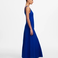 Robe longue décontractée 100 % lin pour femme, col rond, sans manches, taille fendue, lavable, respirante, infroissable, motif uni