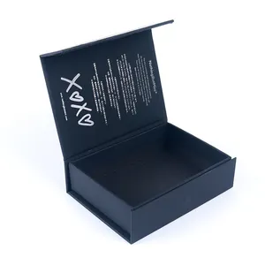 Kotak Hadiah Penutup Kemasan Logo Kustom Matt Hitam Kemasan Mewah Kardus Kotak Hadiah Magnetik Kotak Kaku Karton Dapat Didaur Ulang