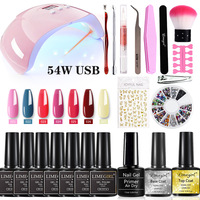 Kit de manucure complet avec lampe à LED 54W, vernis gel, outils, autocollants et décorations pour ongles, ensemble de démarrage, logo personnalisé, marque privée