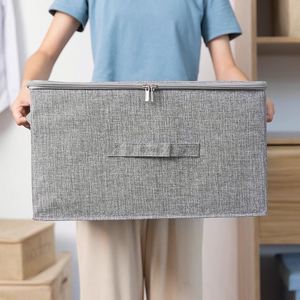 Removable Linen Fabric Storage Bins Folding <b>Wardrobe</b> Storage <b>Box</b> with Zipper Lid and Handles - Product Image 6