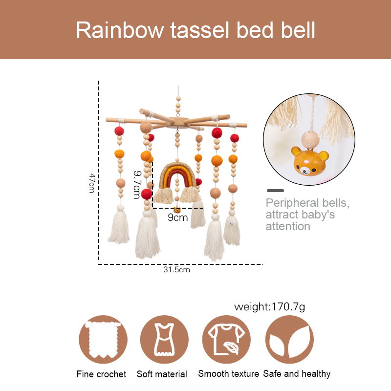 Baby Rattles Crib Mobiles Toy Bed Bell Rainbow Tassel 0-12 Month Carousel baby crib mobile toys