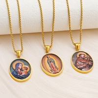 Collier pendentif effet camée Lincy Jésus Vierge Marie pour l'Église catholique, plaqué or 18 carats PVD, bijoux fantaisie, vente en gros
