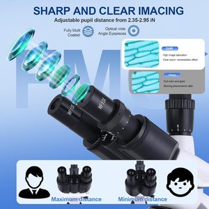Microscopio Composto Trinoculare ad Alta Potenza 40X-5000X Ingrandimento, Schermo HD da <span class=keywords><strong>7</strong></span> Pollici con Supporto per Display Esterno, Base Meccanica a Doppio Stadio - Product Image 3