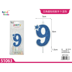 Glitter stella blu numero 9 candela di compleanno buon compleanno candela decorativa di cera per la festa di capodanno Easter Ramadan Box - Product Image 1