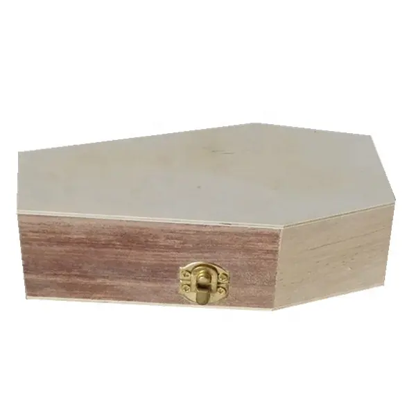 Caixa de caixão de madeira cor natural lisa, atacado, caixa perfeita para presente, caixa de armazenamento para lembrança