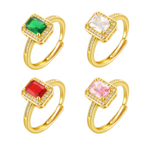 Anillo Ajustable Abierto de Cobre Chapado en Oro para Mujer con Incrustaciones de Circonia Cúbica Rectangular Brillante y Largo - Product Image 6