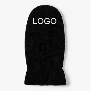 Hotsale high quality custom logo unisex blank embroidery 3 hole adjustable durable windproof knit balaclava ski face mask