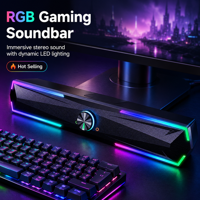 Home Theater System LED RGB Light Speakers Stereo Sound Bar Blue Tooth Wireless Gaming PC Computer Speaker