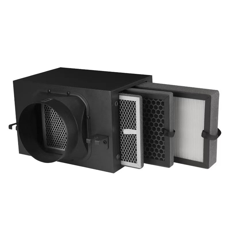 Caja de filtro de aire de Metal Filteraction de 3 capas con filtro purificador de aire interior PM2.5 de carbón activado Ture Hepa para ventilador de escape