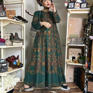 Abito Lungo Vintage da <span class=keywords><strong>Donna</strong></span> con Stampa Floreale a Maniche Lunghe, Stile Bohémien Estivo Casual per Vestito Dubai in Chiffon, Modello 2026 - Product Image 1