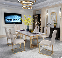 Mobilier chinois Marbre Restaurant Or Métal Table à manger de luxe avec 6 chaises à vendre