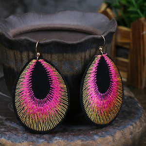 Boucles d'oreilles pendantes en forme de plume Bohème, fil de lin, bijoux de fête pour femmes, boucles d'oreilles pendantes tendance - Product Image 4