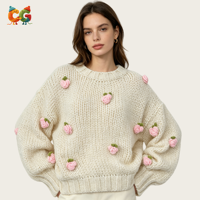 Nouvelle Arrivée CG Pull en Tricot Brodé Floral pour Femme Col Rond Manches Longues Polyester Coupe Ample Décontractée OEM
