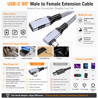 Cable de Extensión USB 3.2 Gen 2 LUNG KAY OEM, 20Gbps, 240W PD 3.1, Carga Rápida, Ángulo Recto de 90 Grados, Trenzado de Nailon, para Impresora y Computadora