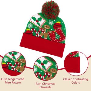 Design LED Christmas Sweater Hat <b>Light</b> <b>up</b> Xmas Beanie Knitted Cap Unisex Winter Hat Christmas Hats - Product Image 3