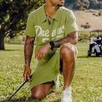 Ensemble de survêtement en mohair tricoté avec logo personnalisé, polo, short unisexe, ensemble de shorts pour hommes, chemises à fermeture éclair en mohair d'été, shorts, ensemble court