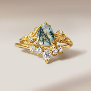 Anillo Apilable de Joyería Fina Clásica y Sencilla Personalizada, Chapado en Oro de 18k con Piedra Preciosa de Ágata Musgosa, Anillos de Compromiso y Boda para Mujer - Product Image 1