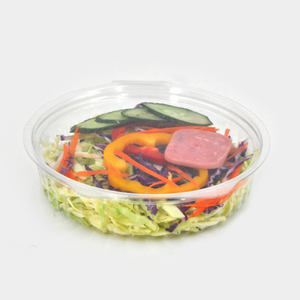Customized round blister 24oz plastic hinged flat lid deli container