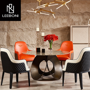Juego de mesa de comedor <span class=keywords><strong>Lazy</strong></span> <span class=keywords><strong>Susan</strong></span> redonda moderna italiana Popular mesa de comedor de mármol redonda de lujo con patas doradas - Product Image 2