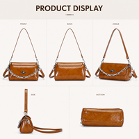 Tas Selempang Kulit PU Vintage Warna Solid Grosir untuk Wanita, Tas Tangan Rantai Crossbody, Dompet Flap Retro, Tas Ketiak Fashion, Custom